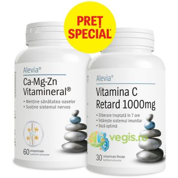 Pachet Ca-Mg-Zn Vitamineral 60cps + Vitamina C Retard 1000mg 30cps