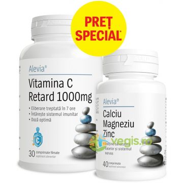 Pachet Calciu Magneziu Zinc 40cps + Vitamina C Retard 1000mg 30cps