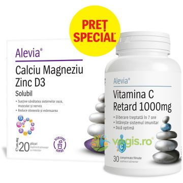 Pachet Calciu Magneziu Zinc D3 20dz + Vitamina C Retard 1000mg 30cps