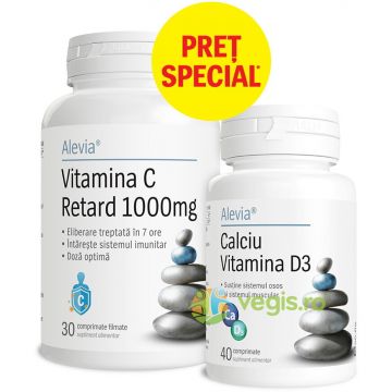 Pachet Calciu Vitamina D3 40cps + Vitamina C Retard 1000mg 30cps