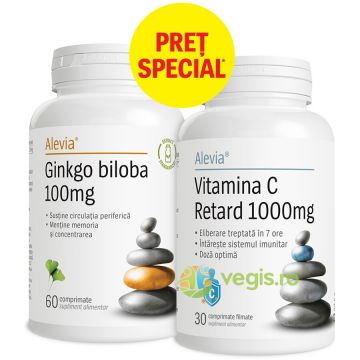Pachet Gingko Biloba 100mg 60cps + Vitamina C Retard 1000mg 30cps