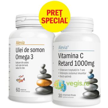 Pachet Ulei de Somon Omega 3 60cps + Vitamina C Retard 1000mg 30cps