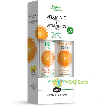 Pachet Vitamina C 1000mg + D3 1000iu 24tb efervescente + Vitamina C 500mg 20tb efervescente