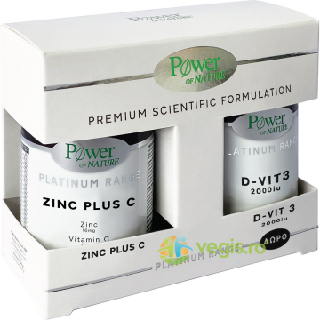 Pachet Zinc Plus C (Zinc 16mg + Vitamina C 150mg) Platinum 30tb + Vitamina D3 2000IU Platinum 20tb