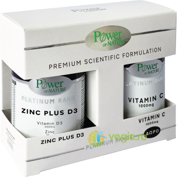 Pachet Zinc Plus D3 ( Zinc 15mg + Vitamina D3 2000IU) Platinum 30tb + Vitamina C 1000mg Platinum 20tb