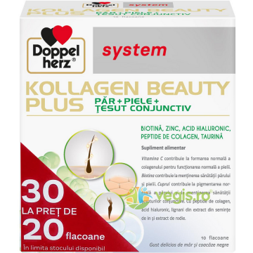 Kollagen (Colagen) Beauty Plus System pentru Par si Piele cu Biotina si Acid Hialuronic 30dz la pret de 20dz