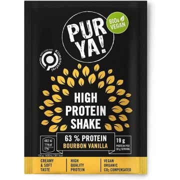 Pulbere vegana pentru shake proteic cu vanilie bourbon, 63% proteina, eco-bio, 30g (monodoza), Pur Ya