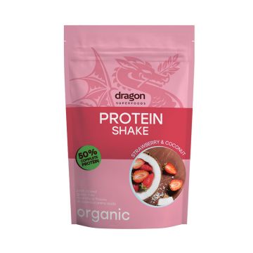 Shake proteic capsuni si cocos bio 450g Dragon Superfoods