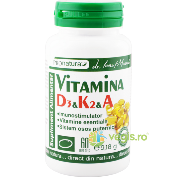 Vitamina D3+K2+A 60cps