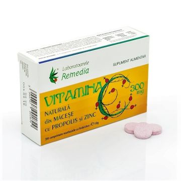 Vitamina C 300mg macese propolis Zn masticabile 20cp - REMEDIA