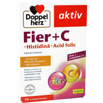 Fier + Vitamina C + Histidina + Acid Folic Aktiv 30cpr