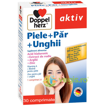 Piele + Par + Unghii cu Acid Hialuronic, Extract de Rodie, Argila si Zinc Aktiv 30cpr