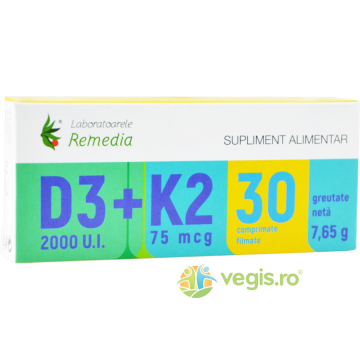 Vitamina D3 2000U.I + K2 75mcg 30cpr