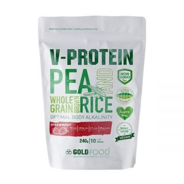 Pulbere proteica vegana V Protein capsuni 240g - GOLD NUTRITION