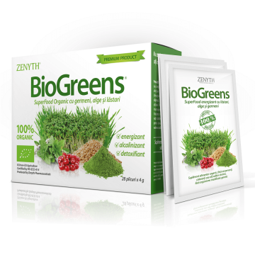 BioGreens SuperFood Organic cu germeni, alge și lăstari, 28 plicuri, Zenyth