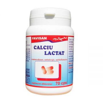 Calciu lactat, 70 capsule, Favisan