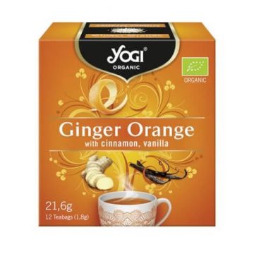 Ceai ecologic cu portocale, ghimbir, scortisoara si vanilie Ginger Orange, 12 plicuri, Yogi Tea