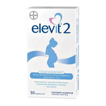 Elevit 2, Multivitamine pentru Sarcina – Trimestrul 2 si 3 de sarcina, 30 capsule, Bayer