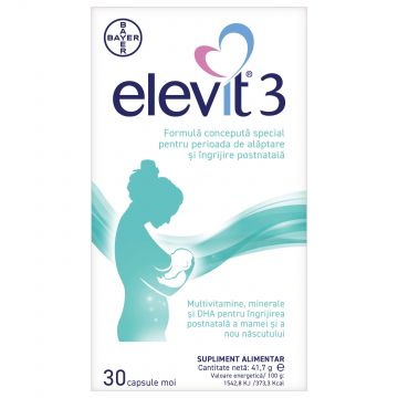 Elevit 3, Multivitamine pentru perioada postnatală și de alăptare, 30 capsule
