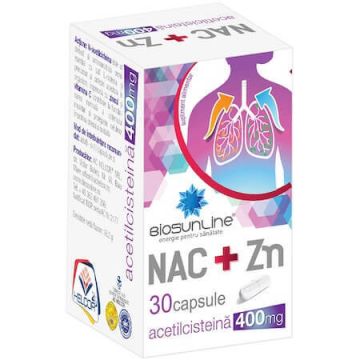 NAC+Zn 400 mg cu vitamina C și zinc Bioline, 30 capsule, Helcor