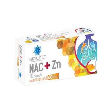 NAC+Zn 600 mg Acetilcisteină cu vitamina C Bioline, 10 capsule, Helcor