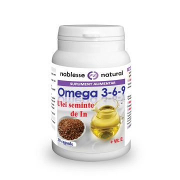 Omega 3-6-9 Ulei din seminte de in 500 mg si Vitamina E, 30 capsule, Noblesse