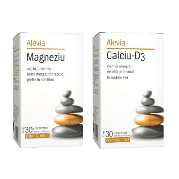 Pachet Magneziu, 30 comprimate + Calciu D3, 30 comprimate, Alevia