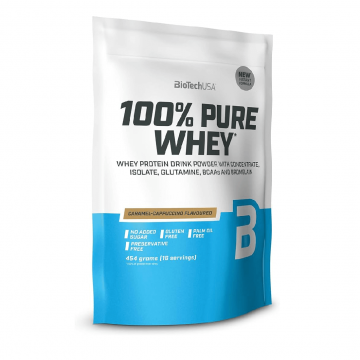 Pudra proteică 100% Pure Whey BioTech USA Caramel-Cappucino, 454 g