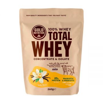 Pudra proteica Total Whey Vanilie, 260 g, Gold Nutrition