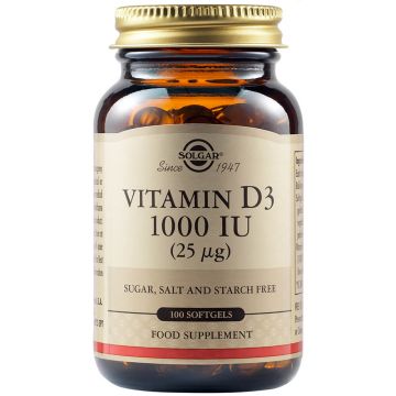 Vitamin D3 1000 UI 25 mcg, 100 capsule, Solgar