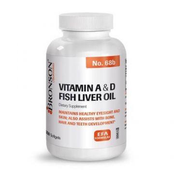 Vitamina A si D Fish Liver Oil, 250 capsule, Bronson Laboratories