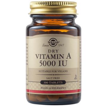Vitamina A uscată 5000 UI, 100 tablete, Solgar