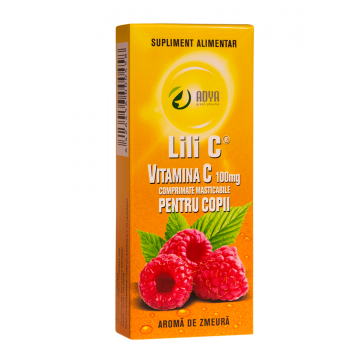 Vitamina C 100 mg cu aromă de zmeură pentru copii, 30 comprimate, Adya