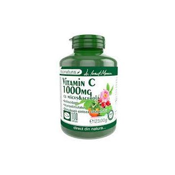 Vitamina C 1000 mg Lămâie cu maceșe și acerola, 100 comprimate, Pro Natura