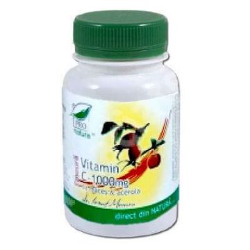 Vitamina C 1000mg cu maceșe și acerola cu zmeură, 60 comprimate, Pro Natura