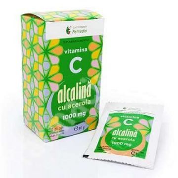 Vitamina C alcalina cu acerola 1000 mg, 10 plicuri, Remedia