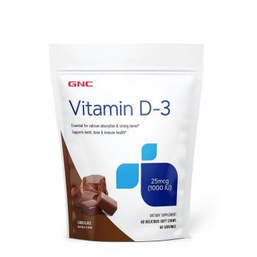 Vitamina D-3 1000 UI caramele cu aroma de ciocolata (419154), 60 bucati, Gnc