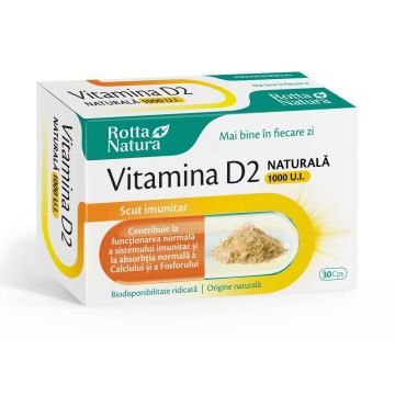 Vitamina D2 naturala 1000 U.I, 30 capsule, Rotta Natura