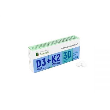 Vitamina D3 (4000 U.I.) + Vitamina K2 (150 mcg), 30 capsule, Remedia
