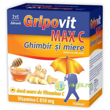 Gripovit Max Vitamina C 850mg cu Ghimbir si Miere 10dz