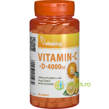 Vitamina C 1000mg + Vitamina D 4000mg cu Bioflavonoide 90cpr