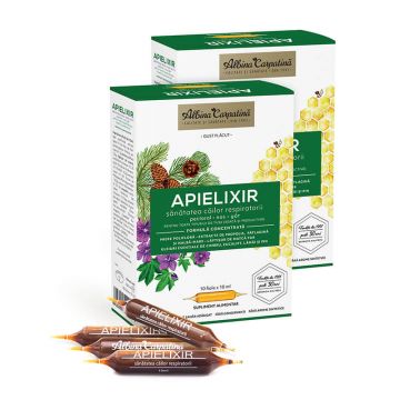 APIELIXIR sanatatea cailor respiratorii Albina Carpatina, 20 + 10 fiole x 10 ml, Apicola