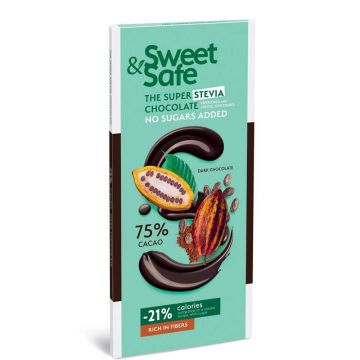 Ciocolata amaruie cu indulcitor natural din stevia Sweet&Safe, 90 g, Sly Nutritia