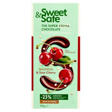 Ciocolata cu lapte, quinoa si visine Sweet & Safe, 90 g, Sly Nutritia