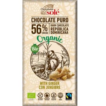 Ciocolata neagra ecologica cu ghimbir 56% cacao, 100g, Pronat