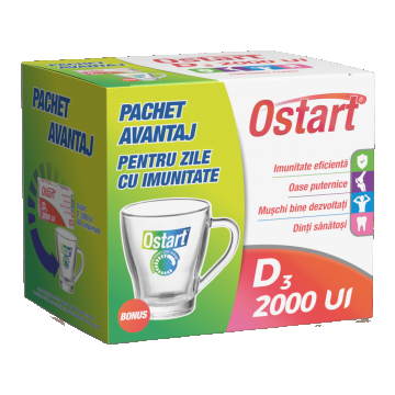 Pachet Ostart D3 2000UI, 60 comprimate + cana, Fiterman