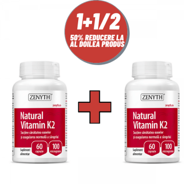 Vitamina K2, 60 + 60 capsule, Zenyth (50% reducere la al doilea produs)