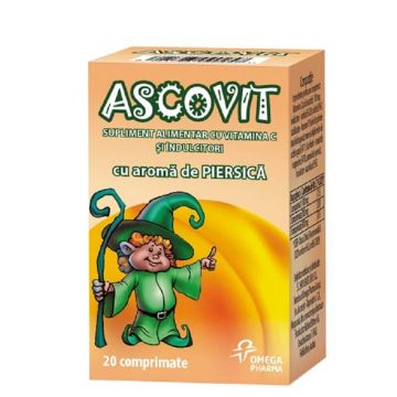 Ascovit cu Vitamina C aroma de piersica, 20 comprimate, Omega Pharm Ascovit cu Vitamina C aroma de piersica, 20 comprimate, Omega Pharm
