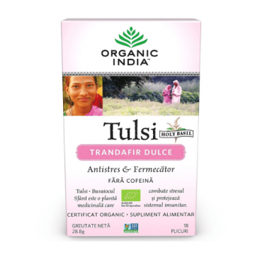 Ceai Tulsi Trandafir Dulce Antistres, 18 plicuri, Organic India