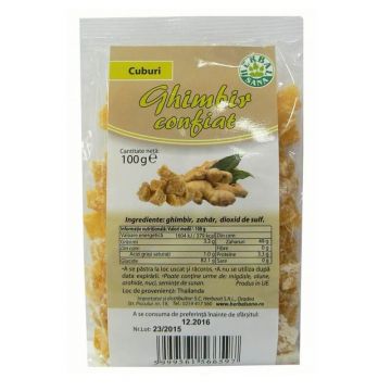 Ghimbir confiat cuburi, 100 gr, Herbal Sana